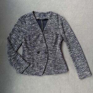 Brooks Brothers Jacket Womens 8 Navy‎ White Textured Knit Stretch Unlined Blazer